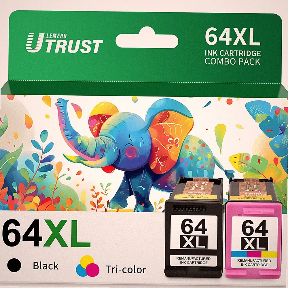 LEMERO UTRUST 64XL Ink Cartridges Black/Color Combo Pack Replacement for HP Ink