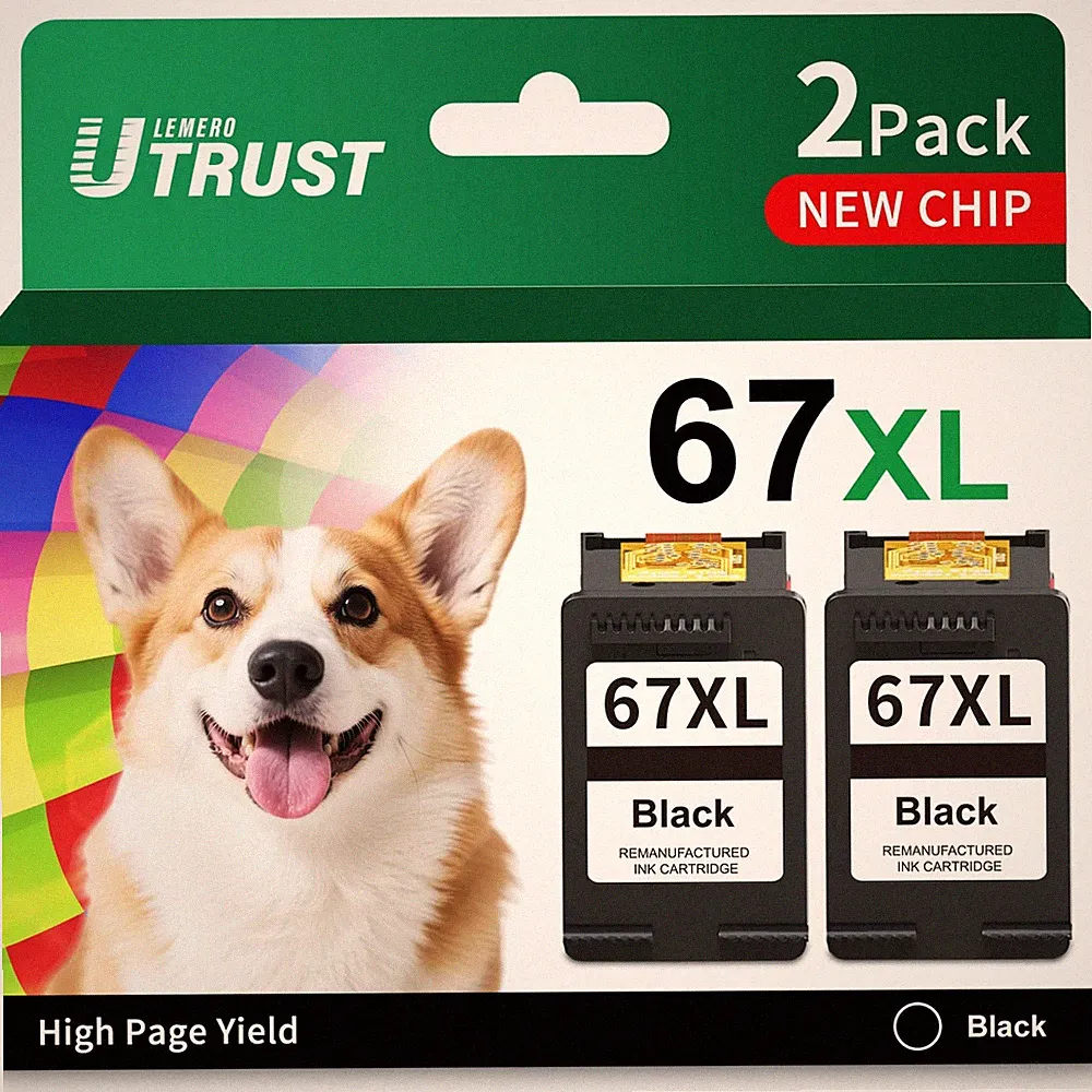 LEMERO UTRUST 67XL Ink Cartridge Black Replacement for HP 67 67XL Printers Work